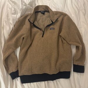 Patagonia Men's Brown Zip-Up Sweater with Navy Trim